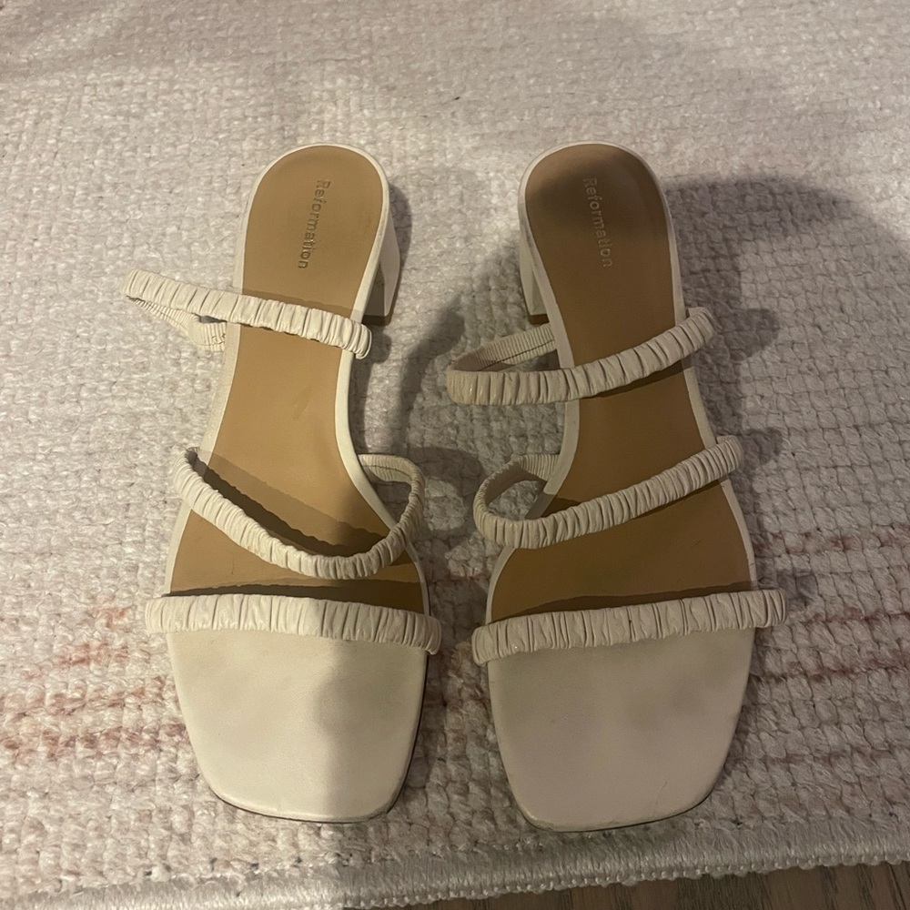 Reformation Ivory Strappy Heeled Sandals